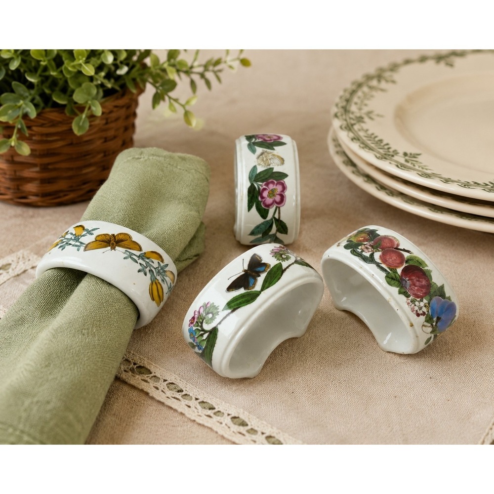 Vintage Portmeirion Botanic Garden Footed Napkin Rings (4) Floral Butterfly